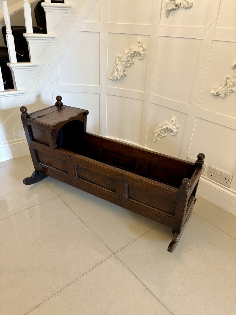 Antique William and Mary Quality Oak Panelled Rocking Crib